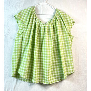 LC Lauren Conrad Womens 3X blouse green white checks with tie back scoop neck
